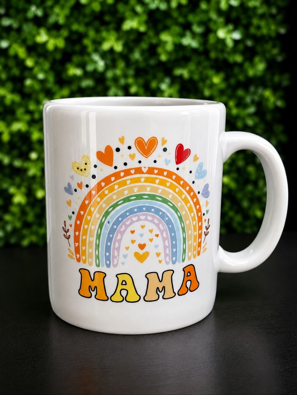 Mama Rainbow Ceramic Mug - White with Multicolor Design